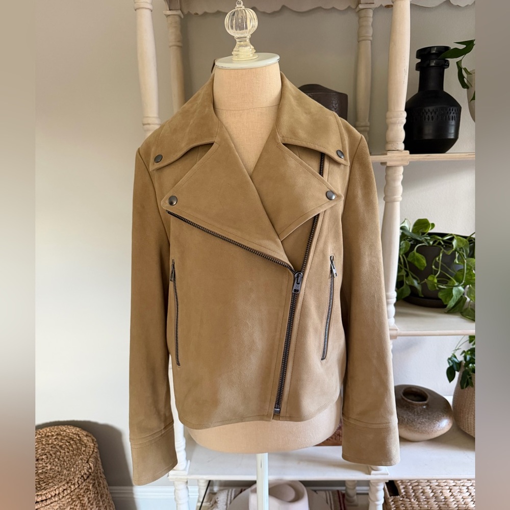 Banana Republic Enola Suede Moto Jacket in Khaki Beige (S)